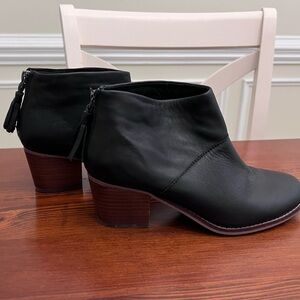 Toms black leather booties, size 8.